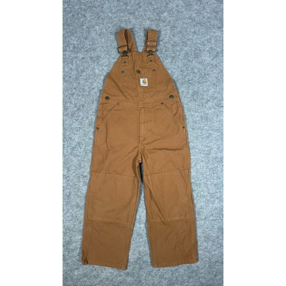 Carhartt Overalls Size 6 Youth Brown Denim Bibs Double Knee Farmer Work Jeans